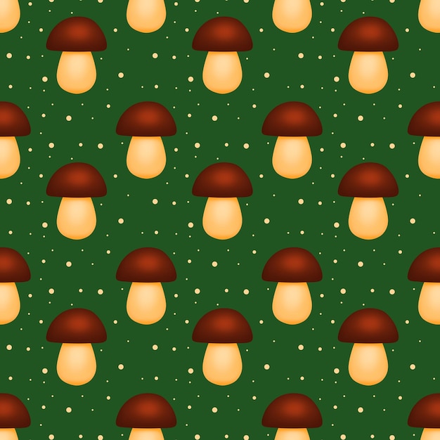 repeating raster pattern with boletus mushrooms on a green background
