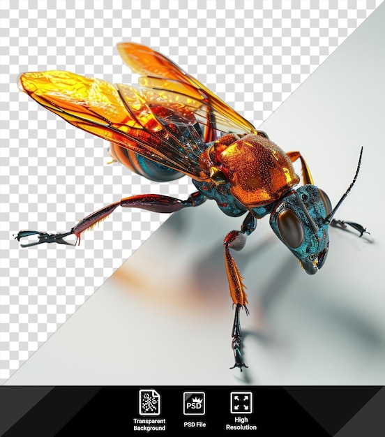 PSD repelente de insetos transparente um close-up de um corpo de insetos com uma folha e um caule visíveis no fundo