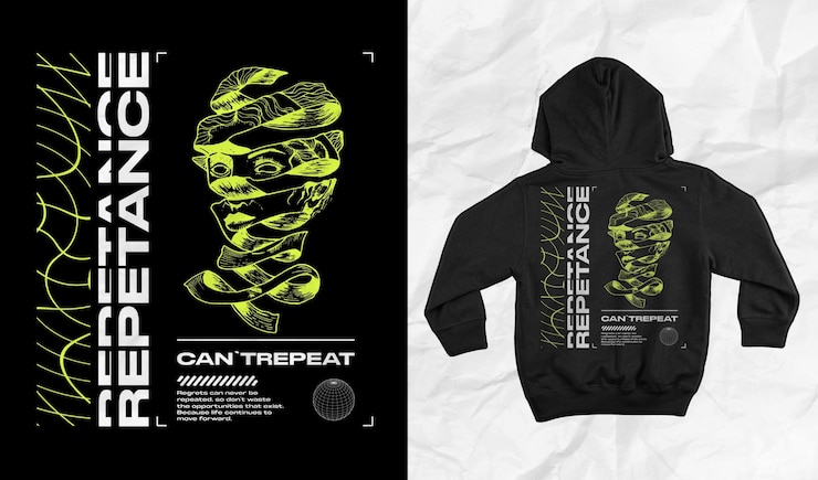 PSD repentance un design urbano di abbigliamento da strada a tema neon