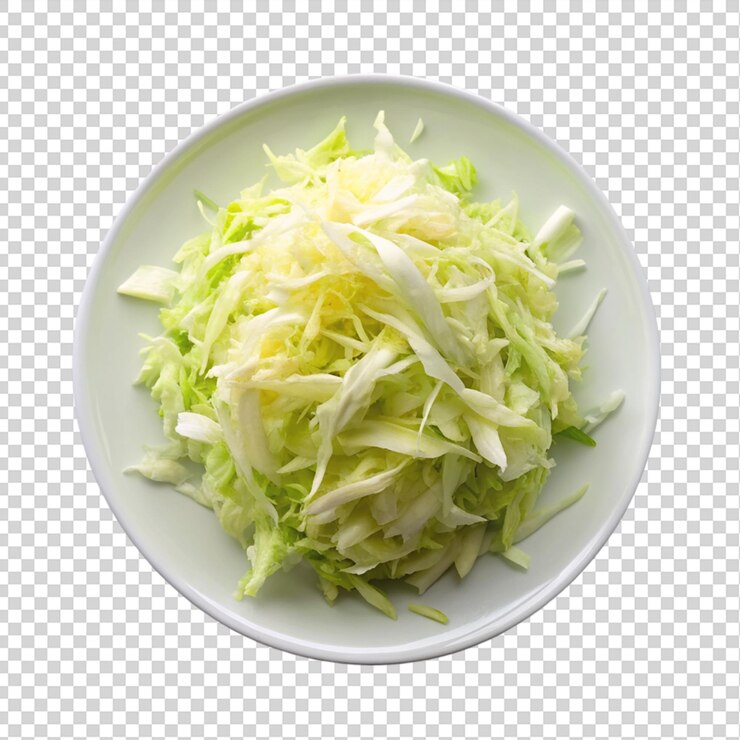 PSD el repollo picado en el plato blanco vista superior aislado sobre un fondo transparente