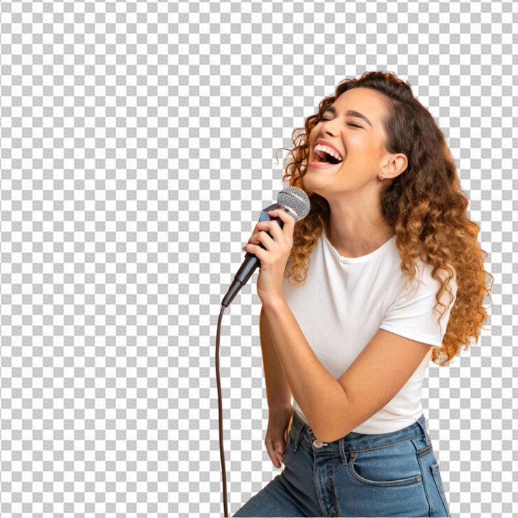 Reporter woman holding a microphone