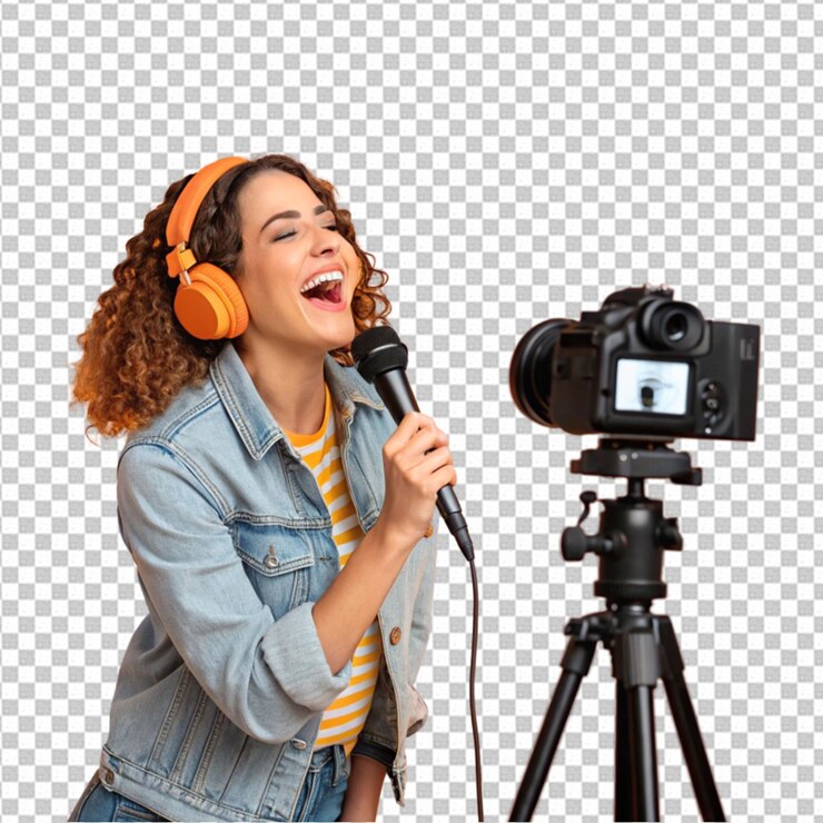 PSD reportero mujer sosteniendo un micrófono