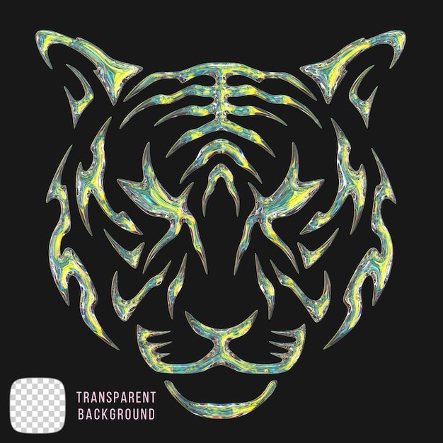 Representação 3D de forma de tigre de vidro de dispersão em fundo transparente