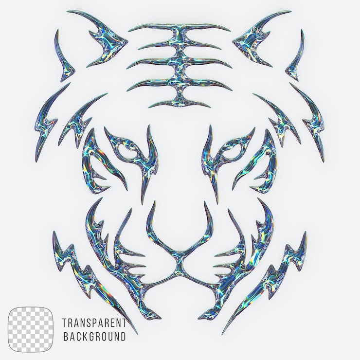 PSD representação 3d de forma de tigre de vidro de dispersão em fundo transparente