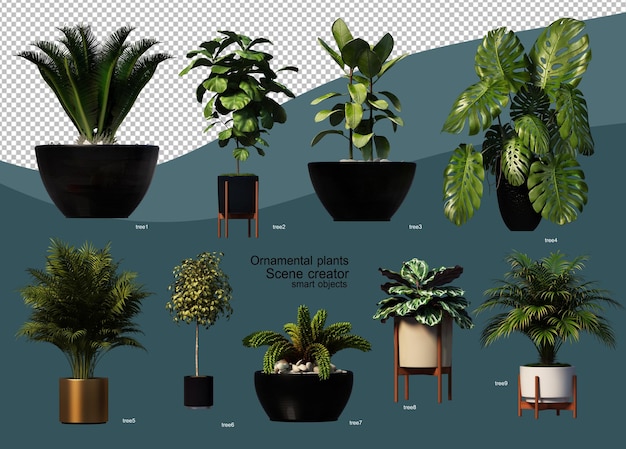 Representação 3D de vasos de plantas para decoração Variedades de casas