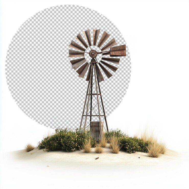 PSD representação de um moinho de vento do deserto em fundo isolado