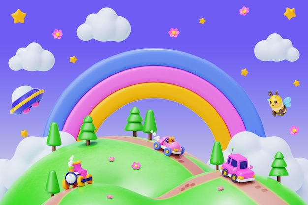 Representação em 3D de ilustrações para crianças