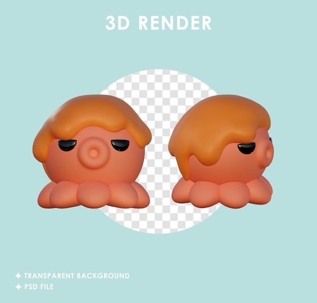Representación 3d de 2 calamares a la plancha con salsa