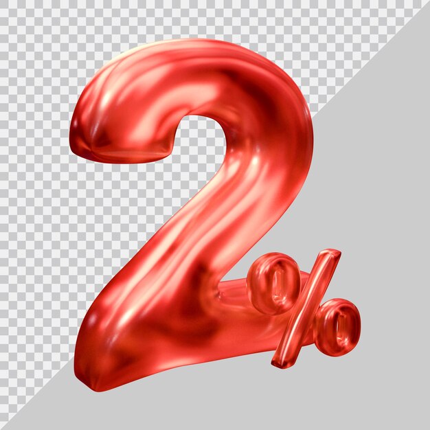 Representación 3d del 2 por ciento con estilo moderno.