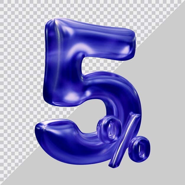 Representación 3d del 5 por ciento con estilo moderno.