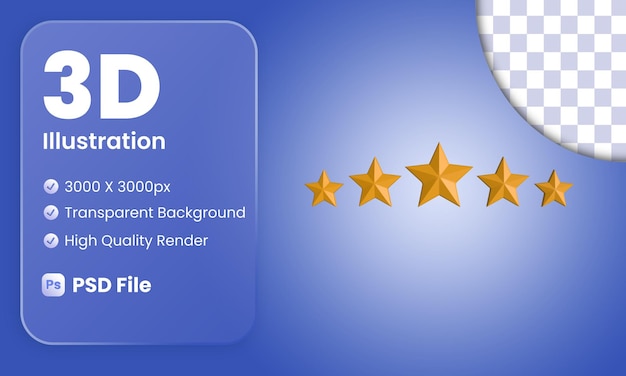 Representación 3d de 5 estrellas reseña de cliente