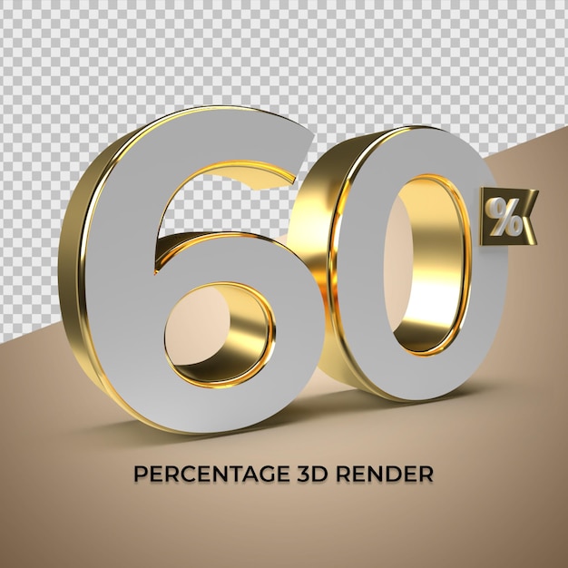 PSD representación 3d 60% de estilo dorado para el elemento de producto promocional de venta con descuento