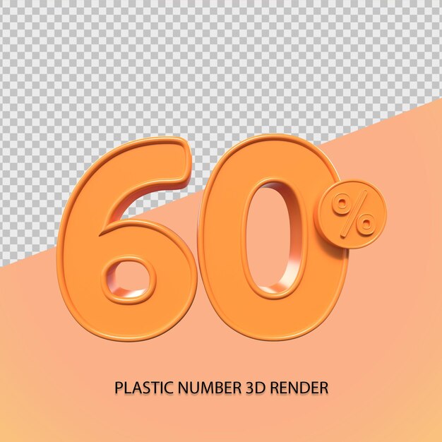 Representación 3D 60 porcentaje de color naranja para la venta de elementos de descuento