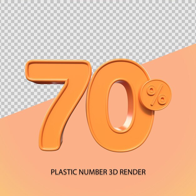 Representación 3D 70 porcentaje de color naranja para la venta de elementos de descuento