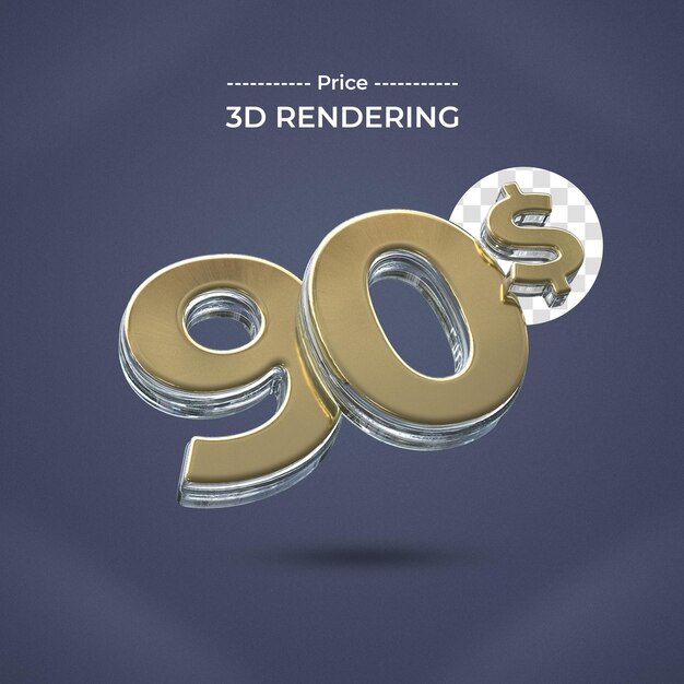 Representación 3d de 90 dólares con fondo transparente