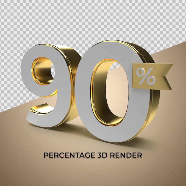 Representación 3D 90% de estilo dorado para el elemento de producto promocional de venta con descuento