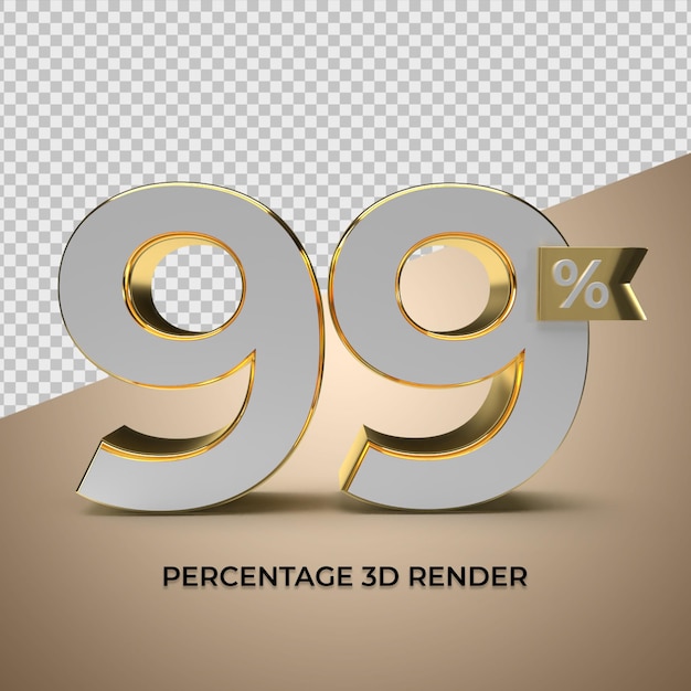 Representación 3D 99 porcentaje de estilo dorado para el elemento de producto promocional de venta con descuento