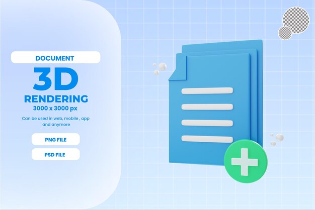 Representación 3d agregar documento icono objeto premium psd