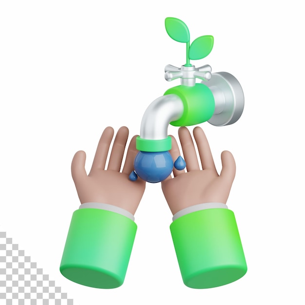 Representación 3d ahorrar agua aislada útil para la ecología energía eco reciclaje y tecnología