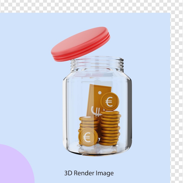 PSD representación 3d ahorrar dinero en euros en un frasco