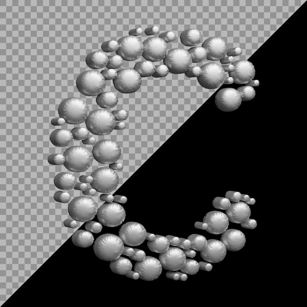 Representación 3d del alfabeto letra c globo plateado