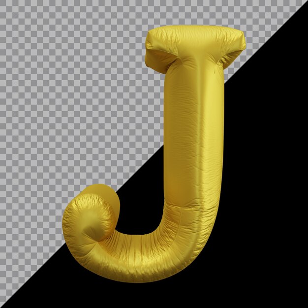Representación 3D del alfabeto letra j globo dorado