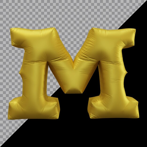 Representación 3D del alfabeto letra m globo dorado