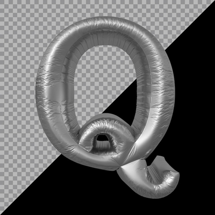 PSD representación 3d del alfabeto letra q globo plateado