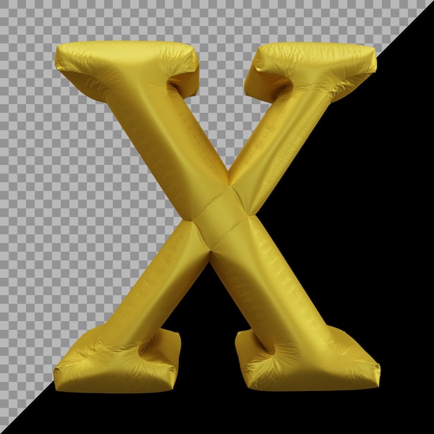 Representación 3d del alfabeto letra x globo dorado