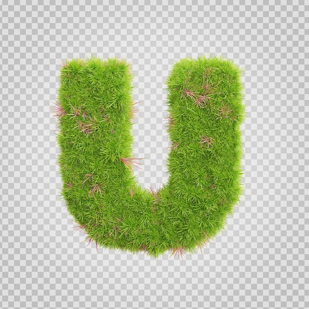 Representación 3d del alfabeto de letras de hierba la palabra u