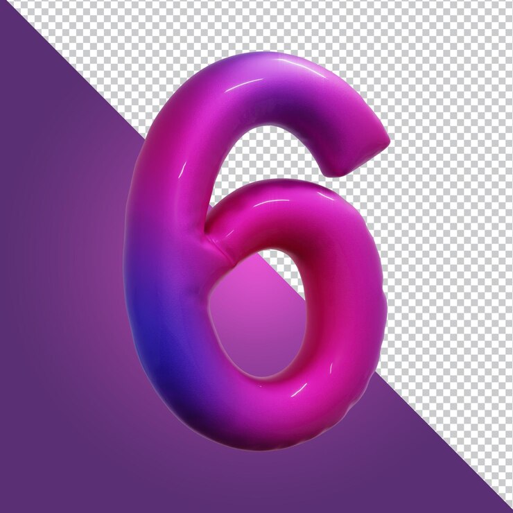PSD representación 3d del alfabeto número 6 aislado