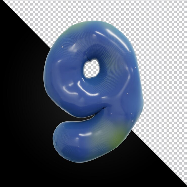 PSD representación 3d del alfabeto número 9 aislado