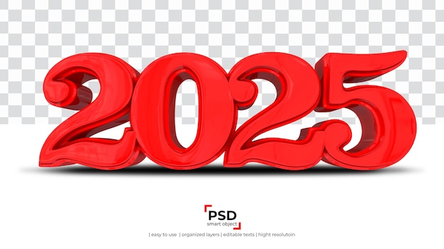 Representación 3d de año nuevo rojo 2025 aislada sobre fondo transparente