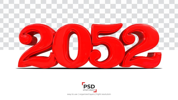 PSD representación 3d de año nuevo rojo 2052 aislada sobre fondo transparente