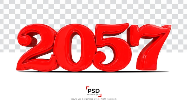 Representación 3d de año nuevo rojo 2057 aislada sobre fondo transparente