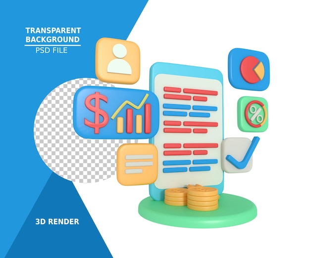 PSD representación 3d de la aplicación de informe financiero empresarial