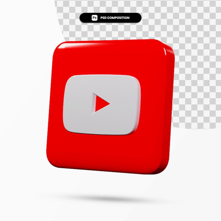 PSD representación 3d de la aplicación del logotipo de youtube aislada