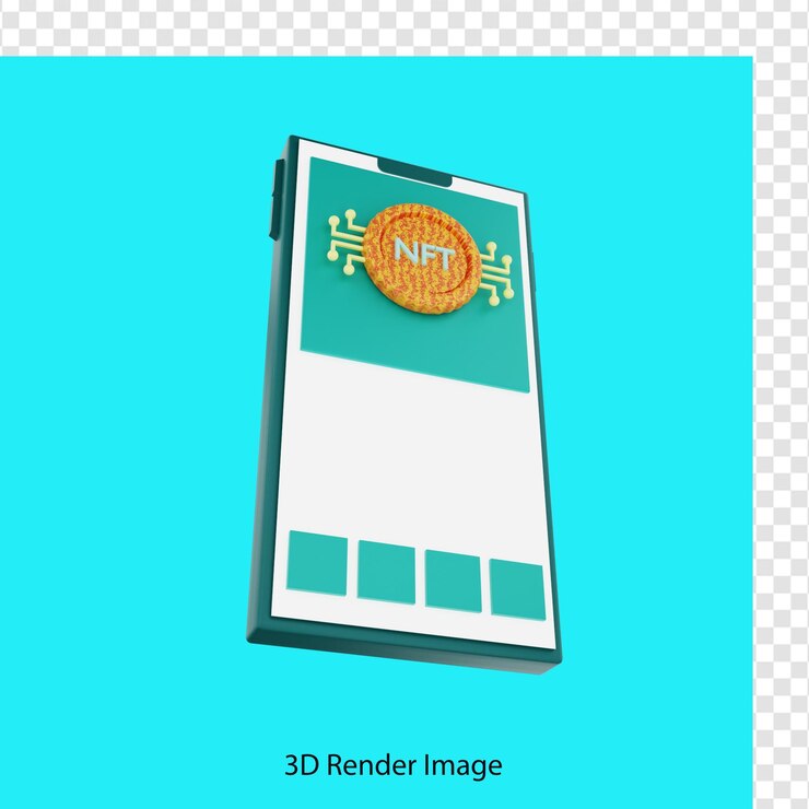 PSD representación 3d de la aplicación nft en el móvil