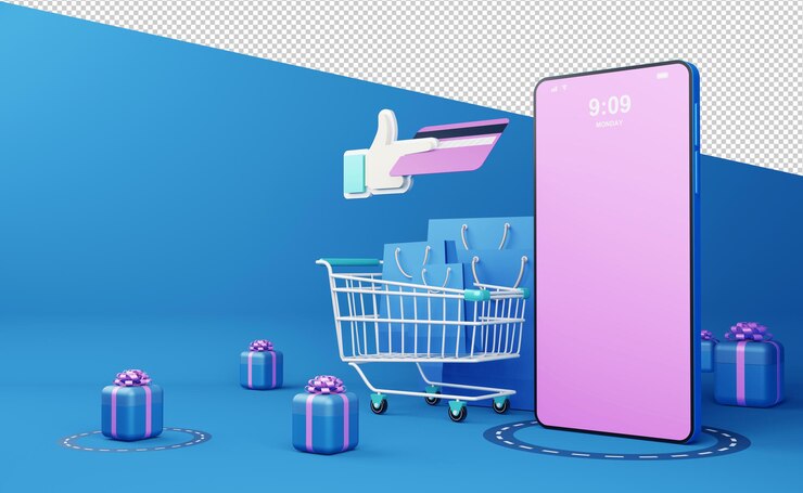 PSD representación 3d de aplicaciones móviles de compras en línea