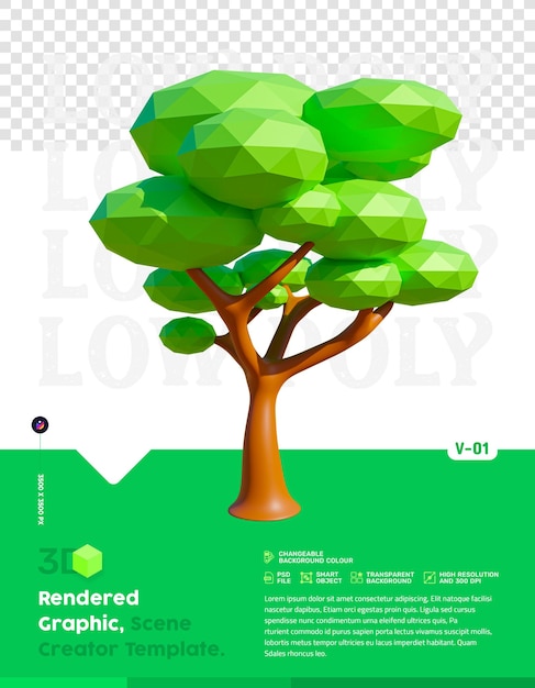 PSD representación 3d del árbol de baja poli aislada