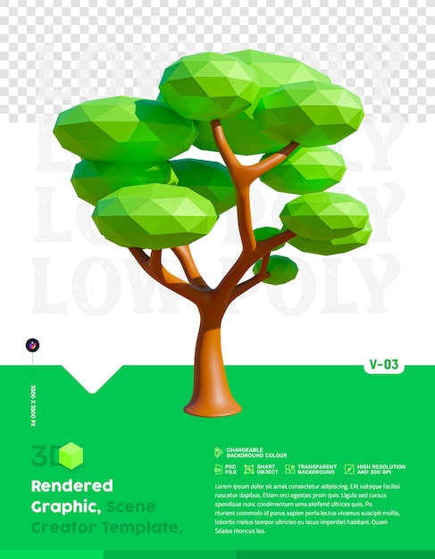 PSD representación 3d del árbol de baja poli aislada