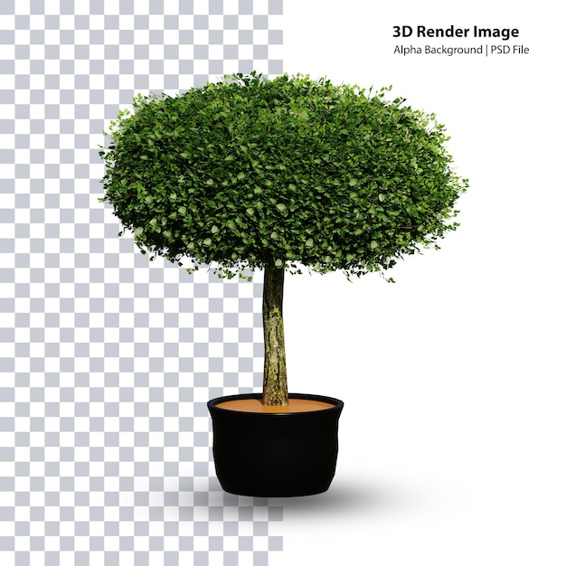 Representación 3d en árbol de estilo realista con macetas