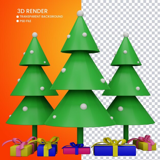 PSD representación 3d de árbol de navidad y regalos