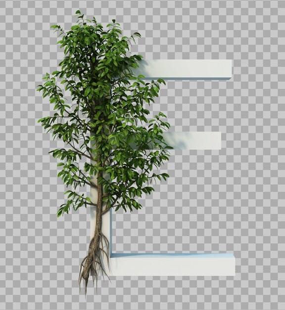 Representación 3D del árbol rastrero en el alfabeto E