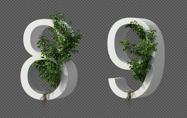 Representación 3D del árbol rastrero en el número 8 y número 9