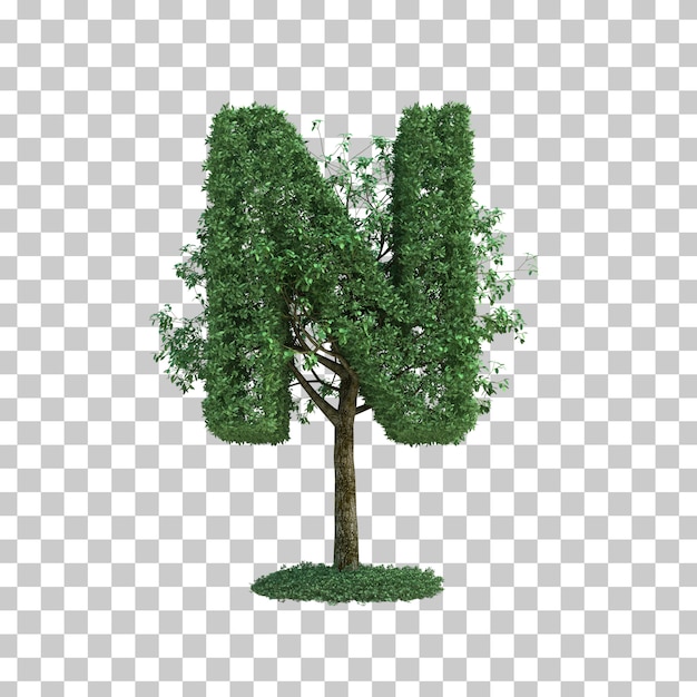Representación 3d del árbol verde alfabeto n
