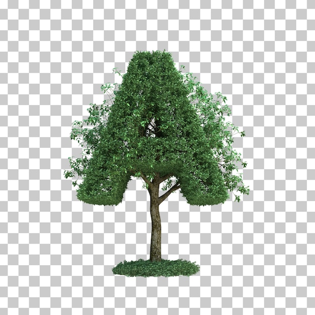 Representación 3d del árbol verde alfabeto a