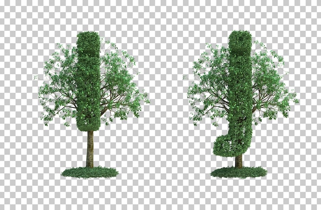 Representación 3D de árbol verde letra iy letra j