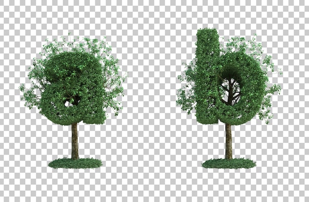 Representación 3D de árbol verde letra a y letra b
