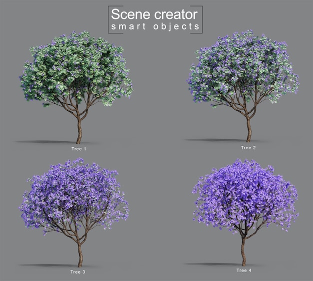 PSD representación 3d de árboles de jacaranda mimosifolia